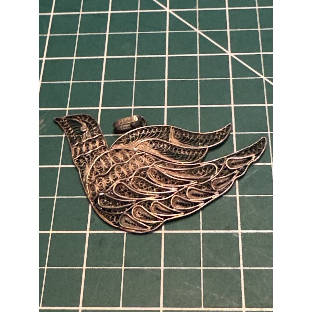 Vintage Gorham Sterling Silver Filigree Bird Pendant Unique Winged Design Ornate - Picture 6 of 8